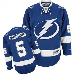Reebok Tampa Bay Lightning 5 Men's Jason Garrison Authentic Blue Home NHL Jersey