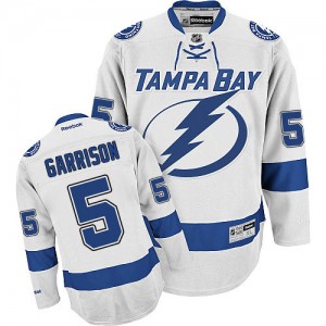 Reebok Tampa Bay Lightning 5 Men's Jason Garrison Authentic White Away NHL Jersey