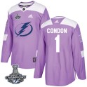 Adidas Tampa Bay Lightning Men's Mike Condon Authentic Purple Fights Cancer Practice 2020 Stanley Cup Champions NHL Jersey
