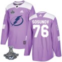 Adidas Tampa Bay Lightning Men's Oleg Sosunov Authentic Purple Fights Cancer Practice 2020 Stanley Cup Champions NHL Jersey