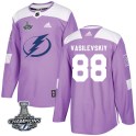 Adidas Tampa Bay Lightning Men's Andrei Vasilevskiy Authentic Purple Fights Cancer Practice 2020 Stanley Cup Champions NHL Jerse