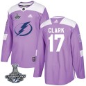 Adidas Tampa Bay Lightning Youth Wendel Clark Authentic Purple Fights Cancer Practice 2020 Stanley Cup Champions NHL Jersey