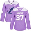 Adidas Tampa Bay Lightning Women's Yanni Gourde Authentic Purple Fights Cancer Practice NHL Jersey