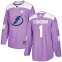 Adidas Tampa Bay Lightning Men's Mike Condon Authentic Purple ized Fights Cancer Practice NHL Jersey