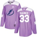 Adidas Tampa Bay Lightning Men's Cameron Gaunce Authentic Purple Fights Cancer Practice NHL Jersey