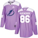 Adidas Tampa Bay Lightning Men's Nikita Kucherov Authentic Purple Fights Cancer Practice NHL Jersey