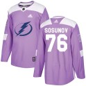 Adidas Tampa Bay Lightning Men's Oleg Sosunov Authentic Purple Fights Cancer Practice NHL Jersey