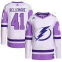 Adidas Tampa Bay Lightning Youth Pierre-Edouard Bellemare Authentic White/Purple Hockey Fights Cancer Primegreen NHL Jersey
