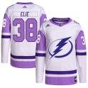 Adidas Tampa Bay Lightning Youth Remi Elie Authentic White/Purple Hockey Fights Cancer Primegreen NHL Jersey