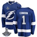 Fanatics Branded Tampa Bay Lightning Youth Mike Condon Breakaway Blue Home 2020 Stanley Cup Champions NHL Jersey