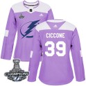 Adidas Tampa Bay Lightning Women's Enrico Ciccone Authentic Purple Fights Cancer Practice 2020 Stanley Cup Champions NHL Jersey