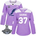 Adidas Tampa Bay Lightning Women's Yanni Gourde Authentic Purple Fights Cancer Practice 2020 Stanley Cup Champions NHL Jersey