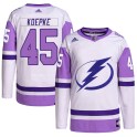 Adidas Tampa Bay Lightning Men's Cole Koepke Authentic White/Purple Hockey Fights Cancer Primegreen NHL Jersey