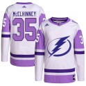 Adidas Tampa Bay Lightning Men's Curtis McElhinney Authentic White/Purple Hockey Fights Cancer Primegreen NHL Jersey