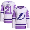Adidas Tampa Bay Lightning Men's Brayden Point Authentic White/Purple Hockey Fights Cancer Primegreen NHL Jersey