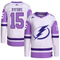 Adidas Tampa Bay Lightning Men's Simon Ryfors Authentic White/Purple Hockey Fights Cancer Primegreen NHL Jersey