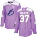 Adidas Tampa Bay Lightning Youth Yanni Gourde Authentic Purple Fights Cancer Practice NHL Jersey