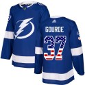 Adidas Tampa Bay Lightning Men's Yanni Gourde Authentic Blue USA Flag Fashion NHL Jersey