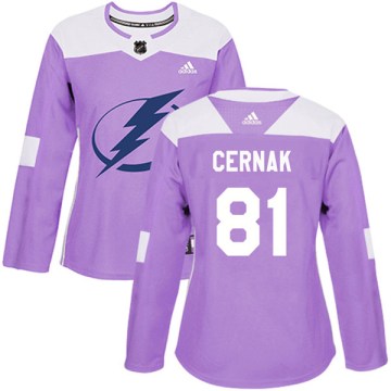 Adidas Tampa Bay Lightning Women's Erik Cernak Authentic Purple Fights Cancer Practice NHL Jersey