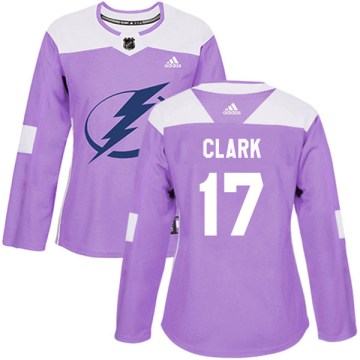 Adidas Tampa Bay Lightning Women's Wendel Clark Authentic Purple Fights Cancer Practice NHL Jersey
