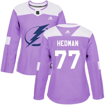 Adidas Tampa Bay Lightning Women's Victor Hedman Authentic Purple Fights Cancer Practice NHL Jersey