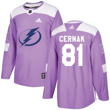 Adidas Tampa Bay Lightning Men's Erik Cernak Authentic Purple Fights Cancer Practice NHL Jersey