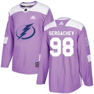 Adidas Tampa Bay Lightning Men's Mikhail Sergachev Authentic Purple Fights Cancer Practice NHL Jersey