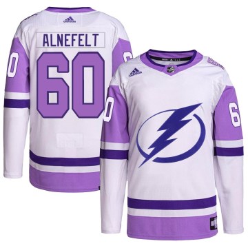 Adidas Tampa Bay Lightning Youth Hugo Alnefelt Authentic White/Purple Hockey Fights Cancer Primegreen NHL Jersey