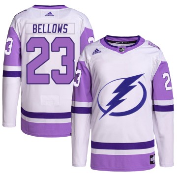 Adidas Tampa Bay Lightning Youth Brian Bellows Authentic White/Purple Hockey Fights Cancer Primegreen NHL Jersey