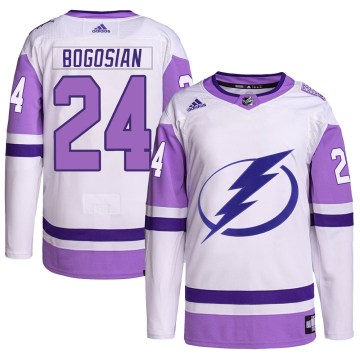 Adidas Tampa Bay Lightning Youth Zach Bogosian Authentic White/Purple Hockey Fights Cancer Primegreen NHL Jersey