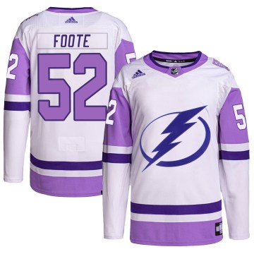 Adidas Tampa Bay Lightning Youth Cal Foote Authentic White/Purple Hockey Fights Cancer Primegreen NHL Jersey