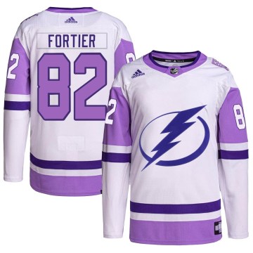 Adidas Tampa Bay Lightning Youth Gabriel Fortier Authentic White/Purple Hockey Fights Cancer Primegreen NHL Jersey