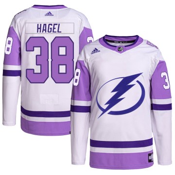 Adidas Tampa Bay Lightning Youth Brandon Hagel Authentic White/Purple Hockey Fights Cancer Primegreen NHL Jersey