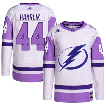 Adidas Tampa Bay Lightning Youth Roman Hamrlik Authentic White/Purple Hockey Fights Cancer Primegreen NHL Jersey