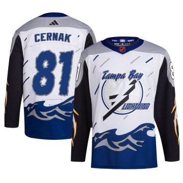 Adidas Tampa Bay Lightning Men's Erik Cernak Authentic White Reverse Retro 2.0 NHL Jersey