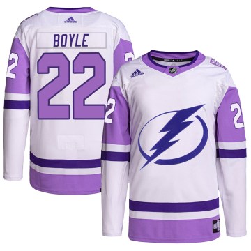 Adidas Tampa Bay Lightning Men's Dan Boyle Authentic White/Purple Hockey Fights Cancer Primegreen NHL Jersey