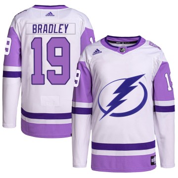 Adidas Tampa Bay Lightning Men's Brian Bradley Authentic White/Purple Hockey Fights Cancer Primegreen NHL Jersey