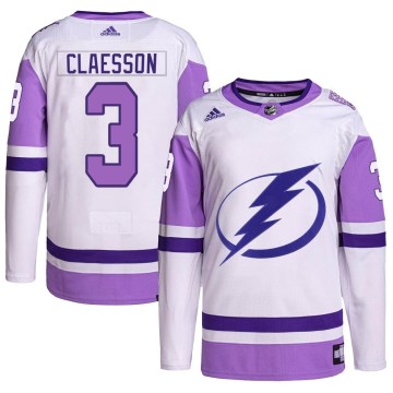 Adidas Tampa Bay Lightning Men's Fredrik Claesson Authentic White/Purple Hockey Fights Cancer Primegreen NHL Jersey