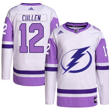 Adidas Tampa Bay Lightning Men's John Cullen Authentic White/Purple Hockey Fights Cancer Primegreen NHL Jersey