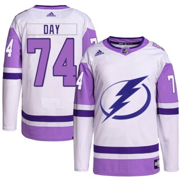Adidas Tampa Bay Lightning Men's Sean Day Authentic White/Purple Hockey Fights Cancer Primegreen NHL Jersey