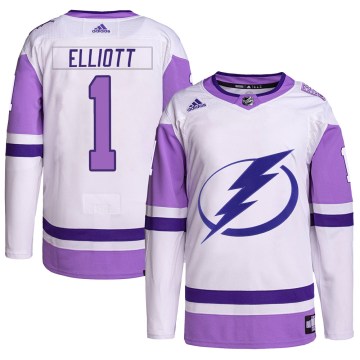 Adidas Tampa Bay Lightning Men's Brian Elliott Authentic White/Purple Hockey Fights Cancer Primegreen NHL Jersey