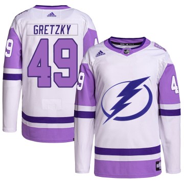 Adidas Tampa Bay Lightning Men's Brent Gretzky Authentic White/Purple Hockey Fights Cancer Primegreen NHL Jersey