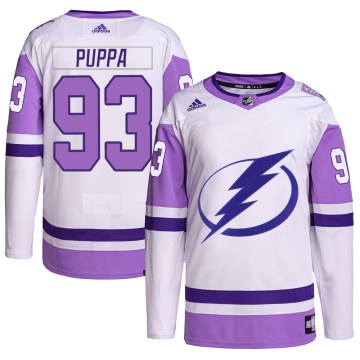 Adidas Tampa Bay Lightning Men's Daren Puppa Authentic White/Purple Hockey Fights Cancer Primegreen NHL Jersey