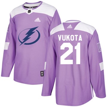 Adidas Tampa Bay Lightning Youth Mick Vukota Authentic Purple Fights Cancer Practice NHL Jersey